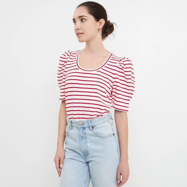 STRIPED PUFF SLEEVE TOP
