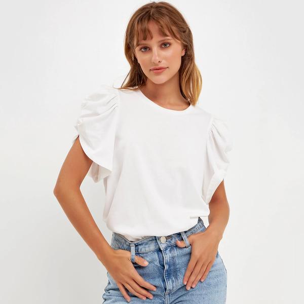 RUCHED SLEEVE T-SHIRT