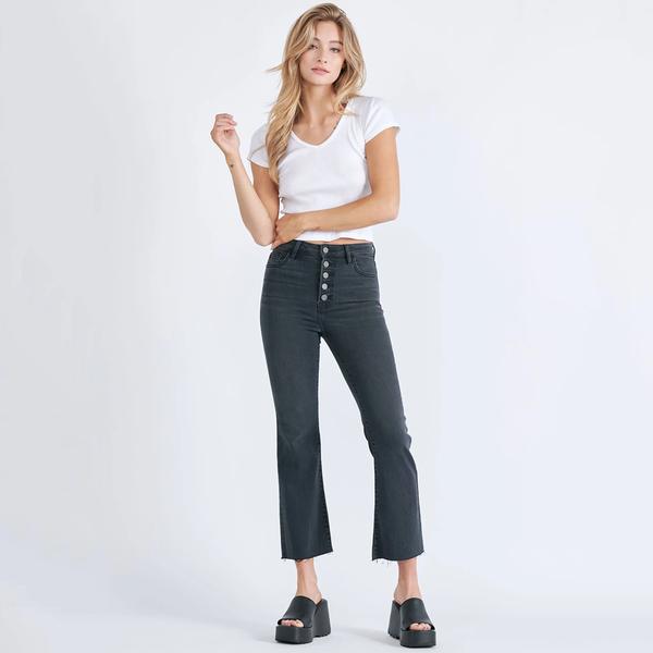 HIGH RISE 27`` 4 BUTTON FLARE JEANS BLACK